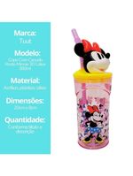 Copo 3d Infantil Com Canudo Minnie Mouse Disney Rosa E Amarelo 360ml - Tuut
