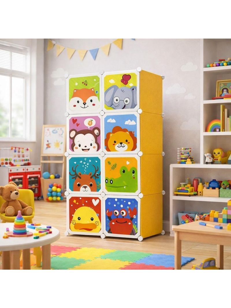 Armario Guarda Roupas Infantil Organizador Modular Portatil Brinquedos Sapatos Estante Compacto 8 Portas Empilhavel