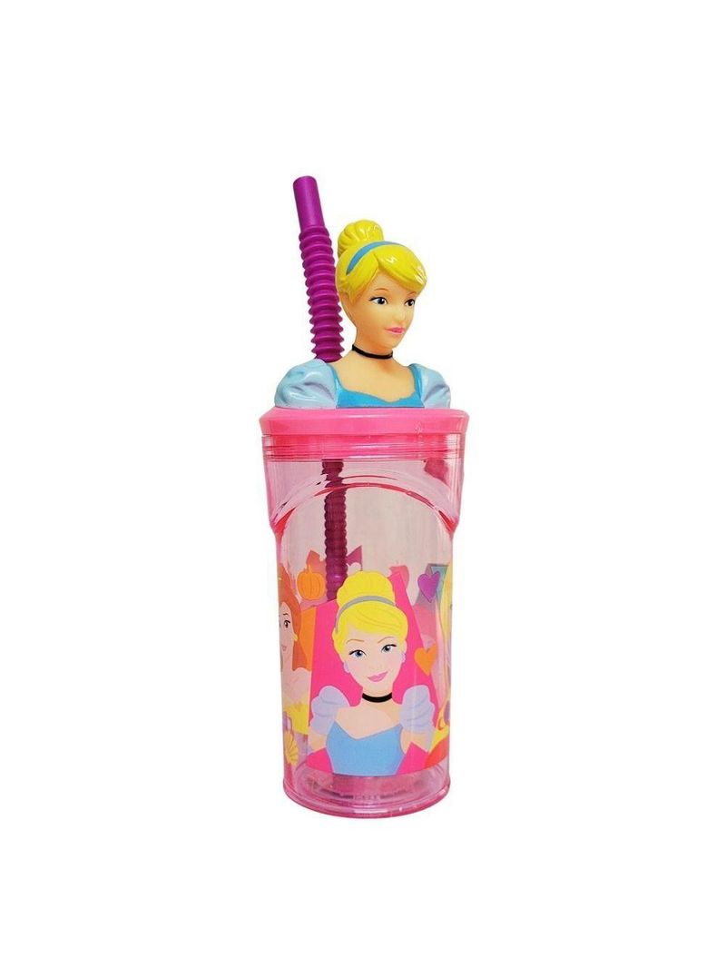 Copo Infantil Cinderela 3d Com Canudo 360ml Princesas Disney - Tuut
