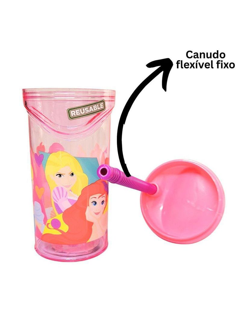 Copo Infantil Cinderela 3d Com Canudo 360ml Princesas Disney - Tuut