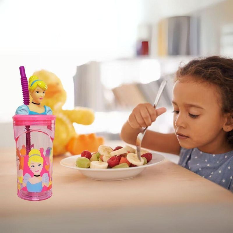 Copo Infantil Cinderela 3d Com Canudo 360ml Princesas Disney - Tuut