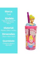 Copo Infantil Cinderela 3d Com Canudo 360ml Princesas Disney - Tuut