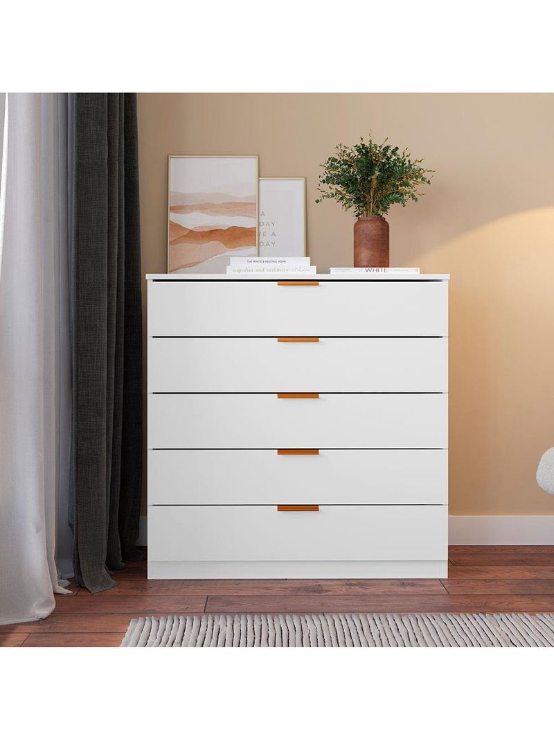 Cômoda bartira diplomata + 5 gavetas trava de segurança e espaço para tv de até 42" - 90cm de largura