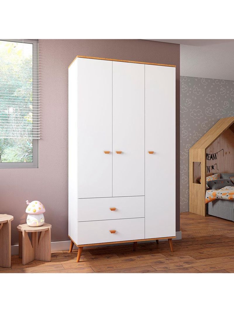 Guarda-roupa infantil bartira ternura com 3 portas, 2 gavetas - 106,8 cm de largura