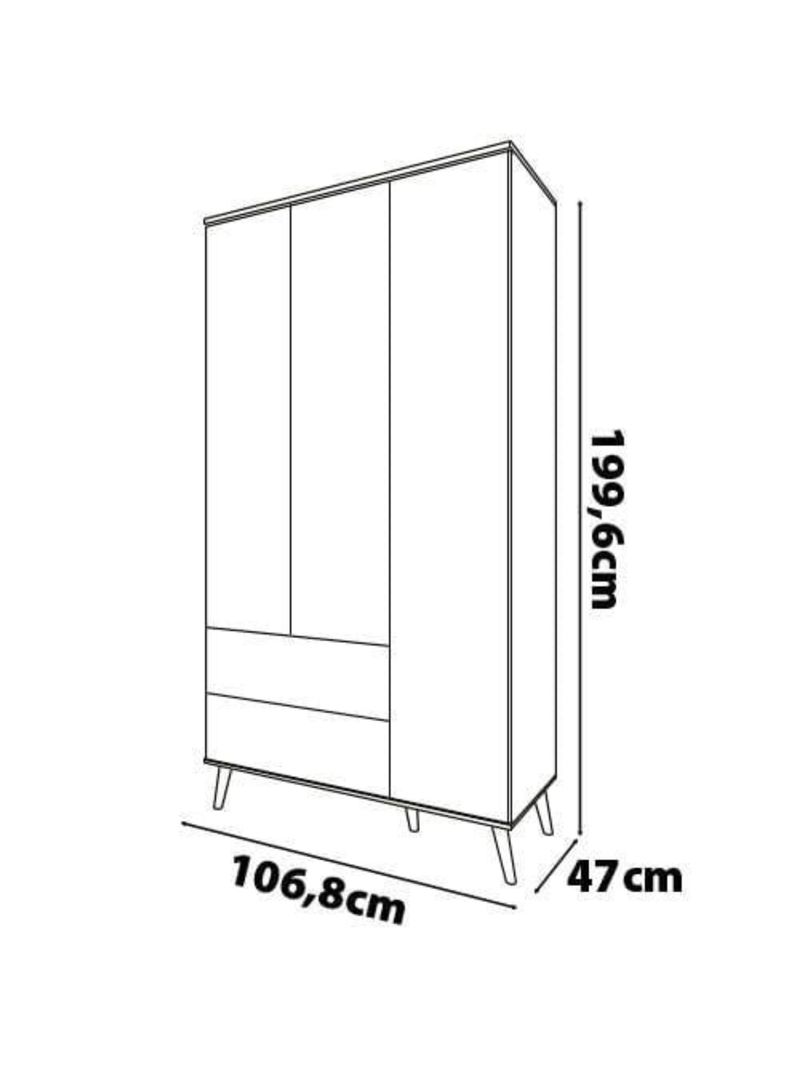 Guarda-roupa infantil bartira ternura com 3 portas, 2 gavetas - 106,8 cm de largura