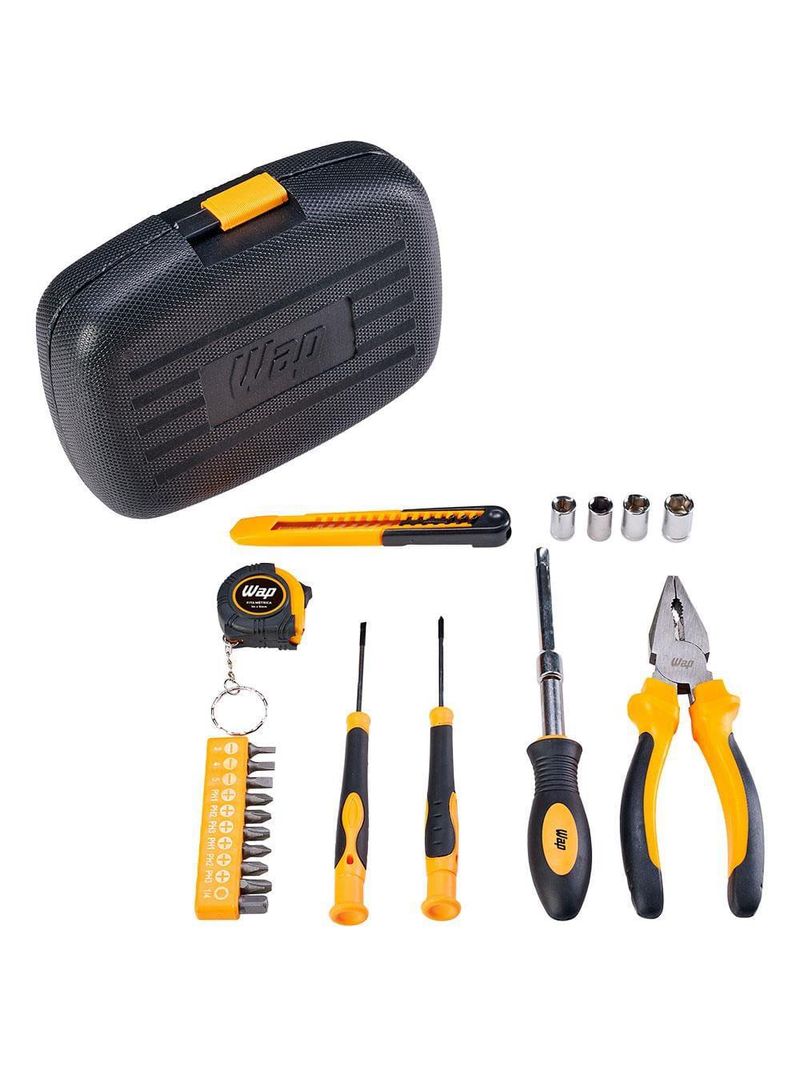 Kit de ferramentas manuais wap mkf21 com trena, chaves, estilete, alicate, maleta – 21 peças