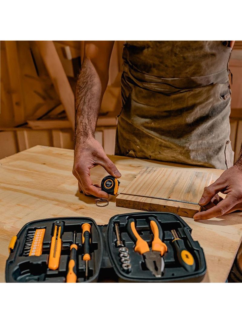 Kit de ferramentas manuais wap mkf21 com trena, chaves, estilete, alicate, maleta – 21 peças