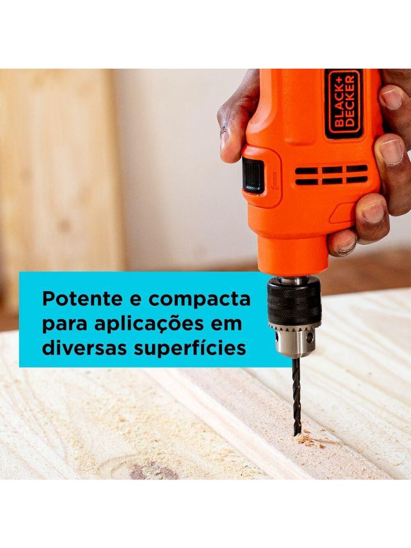 Furadeira de impacto black+decker bed710450 3/8” 450w empunhadura ergonômica gatilho anatômico laranja e preta