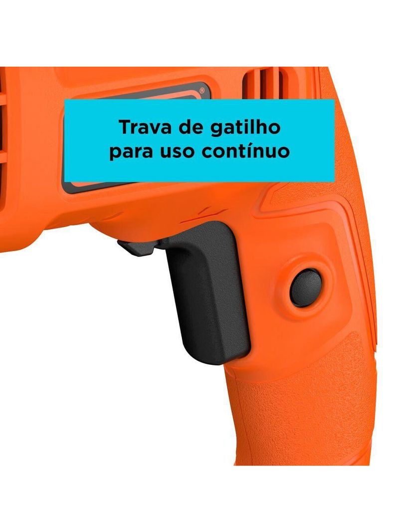 Furadeira de impacto black+decker bed710450 3/8” 450w empunhadura ergonômica gatilho anatômico laranja e preta