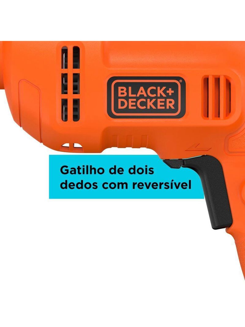 Furadeira de impacto black+decker bed710450 3/8” 450w empunhadura ergonômica gatilho anatômico laranja e preta