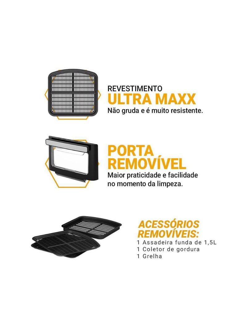 Fritadeira elétrica air fryer philco oven paf11b 11l visor removível - preta