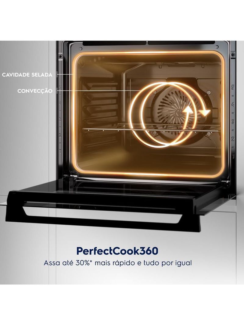 Forno de embutir elétrico electrolux oe8ea 80l experience air fryer, perfectcook360 e painel touch