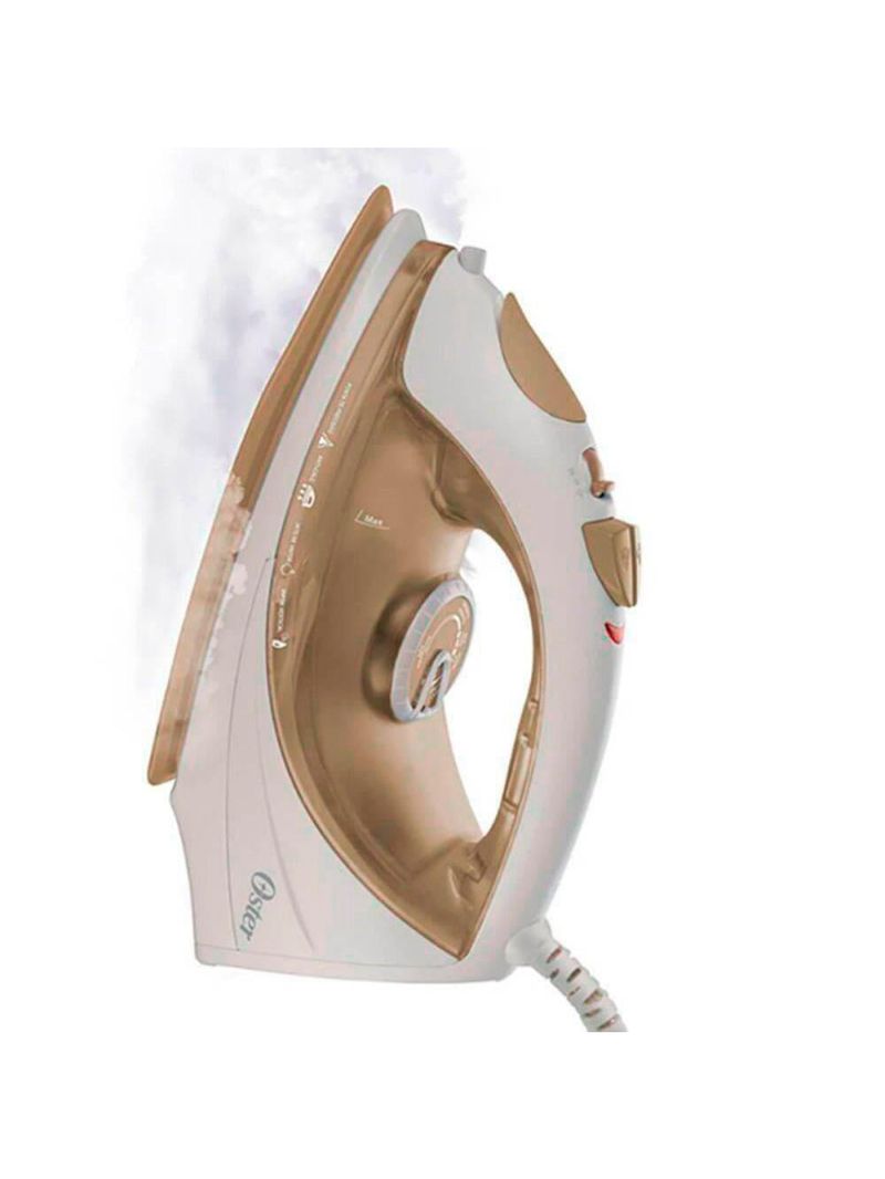 Ferro de passar a vapor base antiaderente com spray oster 5907 – dourado/branco