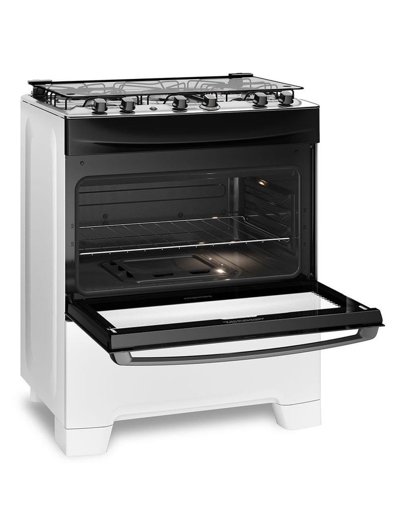 Fogão continental 5 bocas fc5ib com mesa de inox, tecnologia top limpa fácil e acendimento automático – branco