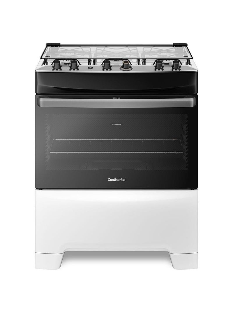 Fogão continental 5 bocas fc5ib com mesa de inox, tecnologia top limpa fácil e acendimento automático – branco