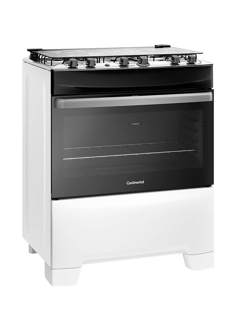 Fogão continental 5 bocas fc5ib com mesa de inox, tecnologia top limpa fácil e acendimento automático – branco