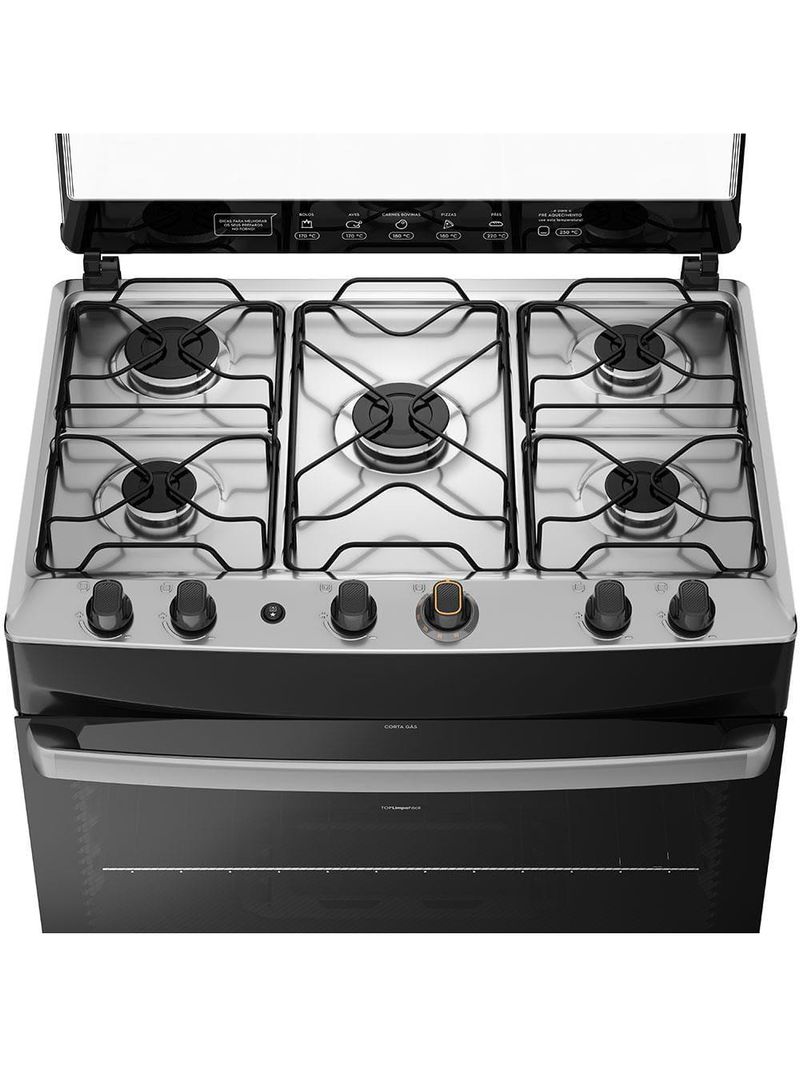Fogão continental 5 bocas fc5ib com mesa de inox, tecnologia top limpa fácil e acendimento automático – branco