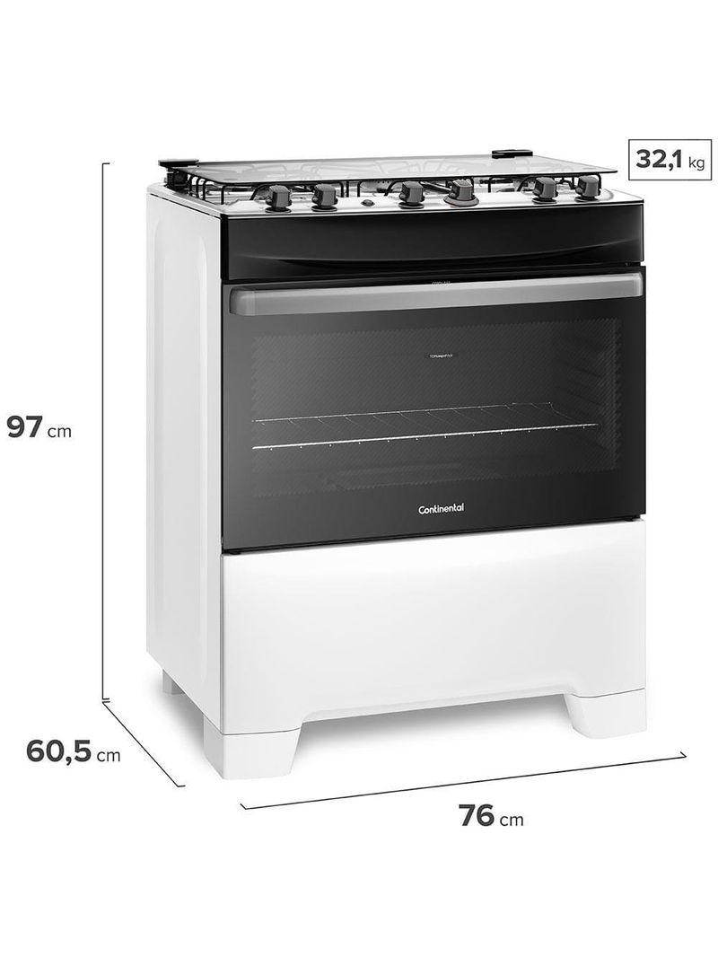 Fogão continental 5 bocas fc5ib com mesa de inox, tecnologia top limpa fácil e acendimento automático – branco