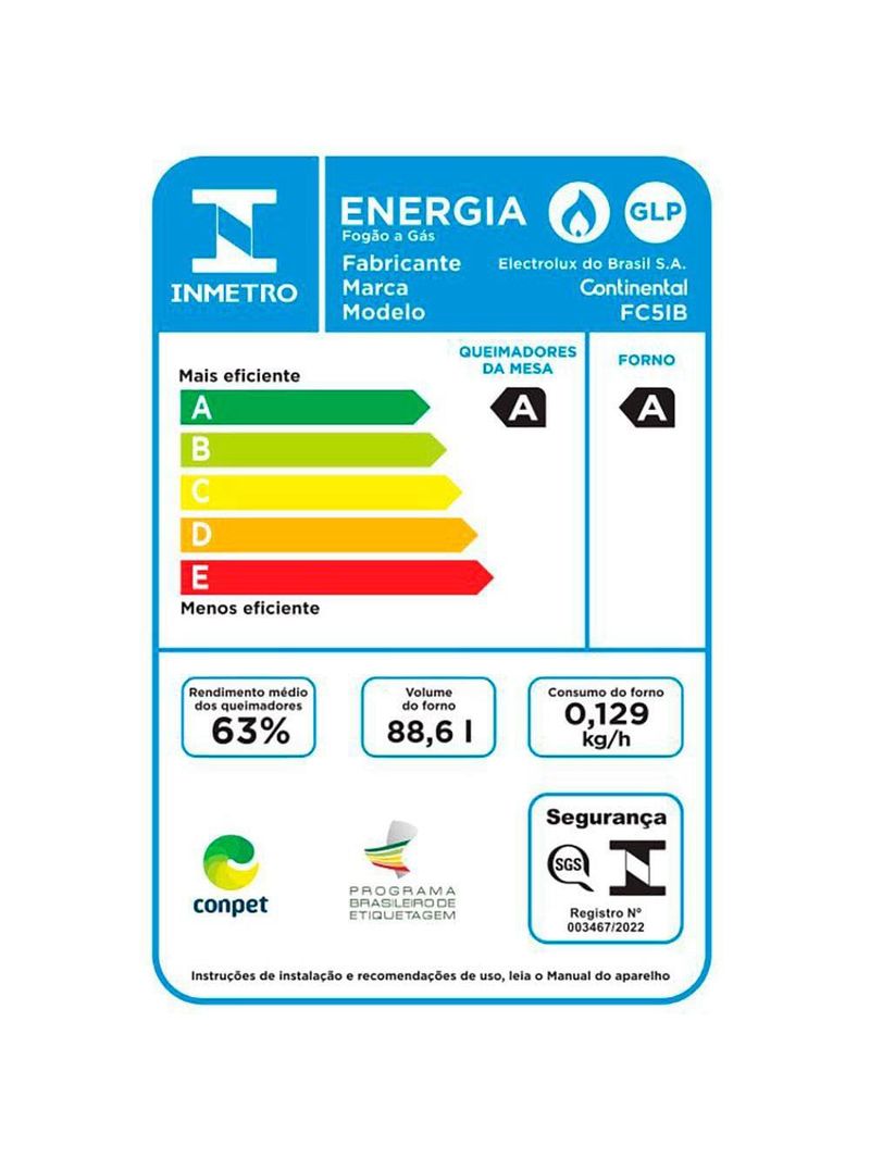 Fogão continental 5 bocas fc5ib com mesa de inox, tecnologia top limpa fácil e acendimento automático – branco