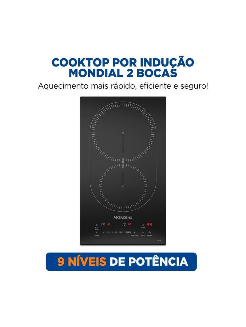 Cooktop de indução 2 bocas mondial cti-02 preto