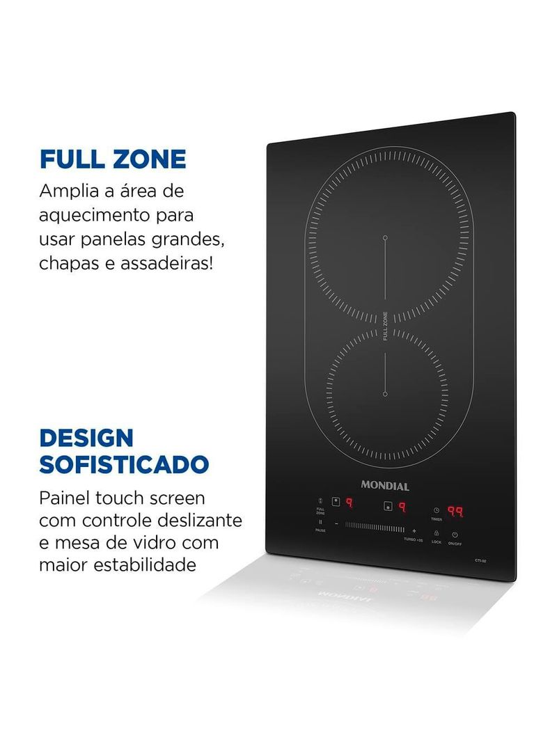 Cooktop de indução 2 bocas mondial cti-02 preto