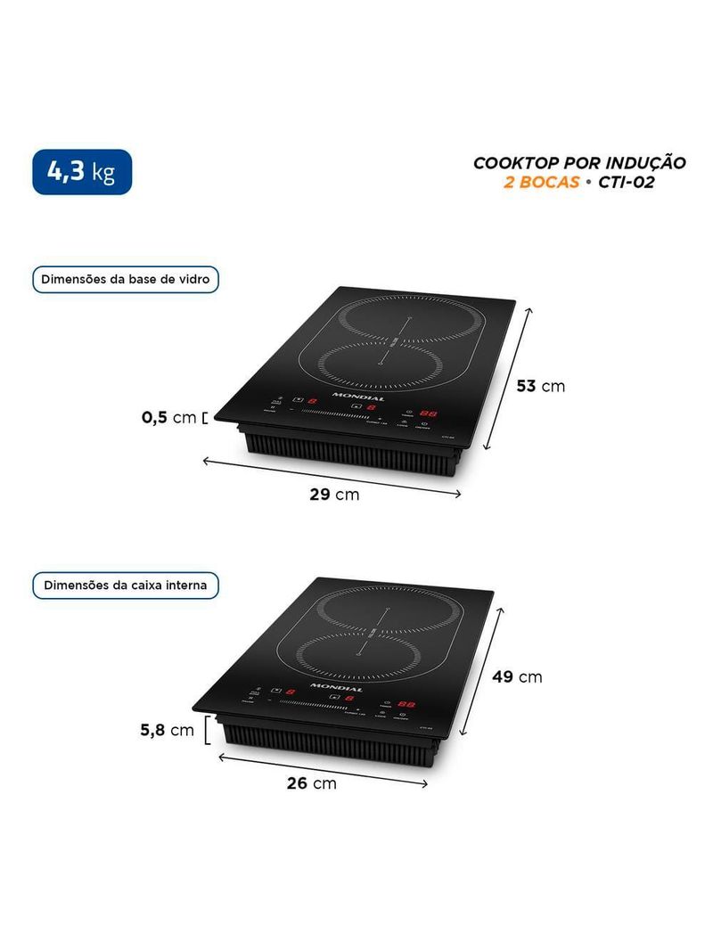 Cooktop de indução 2 bocas mondial cti-02 preto
