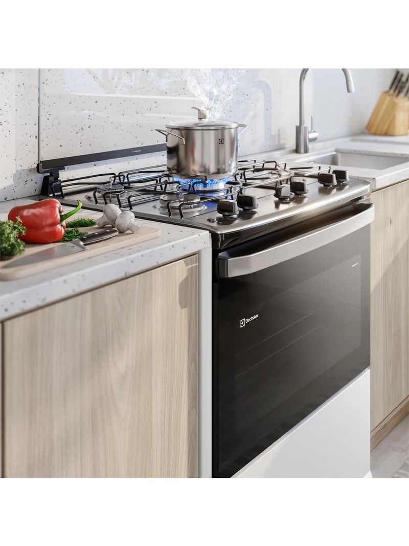 Fogão 5 bocas electrolux fe5iw efficient perfectcook vaporbake bivolt branco
