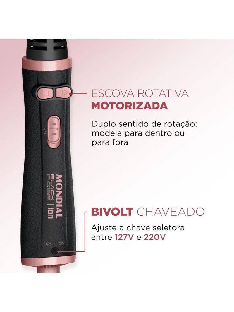 Escova rotativa mondial erb-01 1200 w bivolt - preto/golden rose