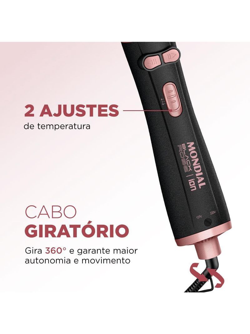 Escova rotativa mondial erb-01 1200 w bivolt - preto/golden rose