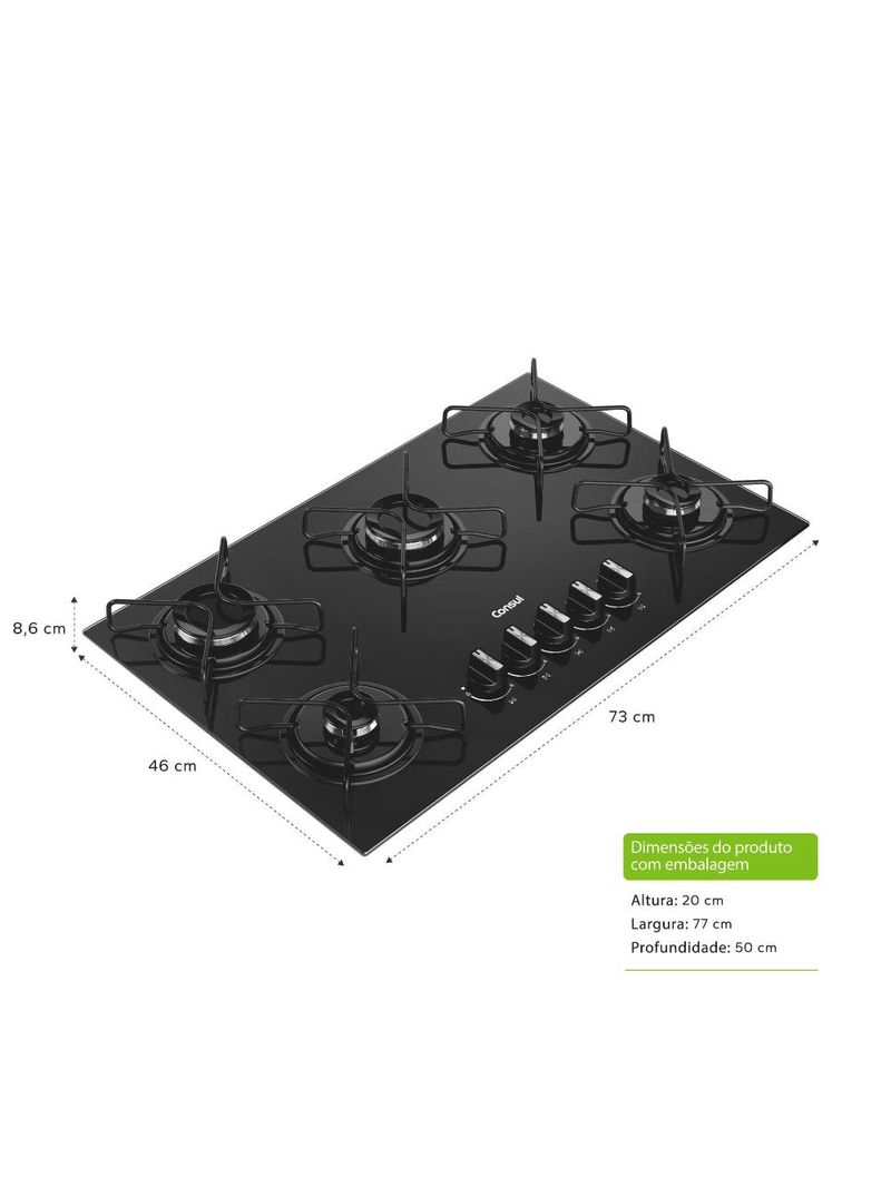 Cooktop 5 bocas consul cd075be mesa de vidro grade de aço ferro aramado bivolt preto