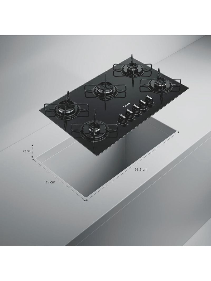 Cooktop 5 bocas consul cd075be mesa de vidro grade de aço ferro aramado bivolt preto
