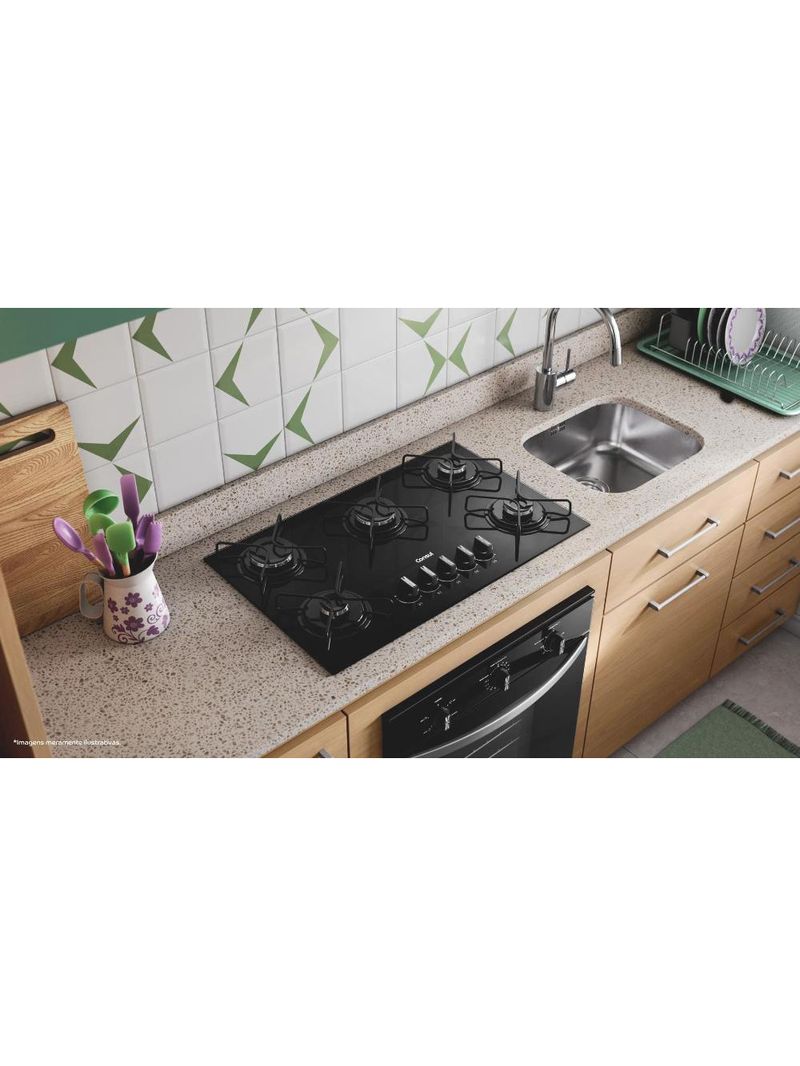 Cooktop 5 bocas consul cd075be mesa de vidro grade de aço ferro aramado bivolt preto