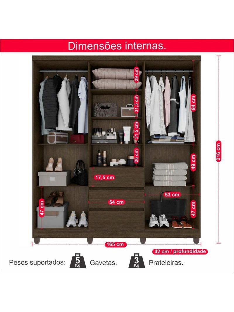 Guarda-roupa De Casal Giga 5 Portas 3 Gavetas
