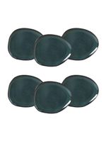 Conjunto de pratos rasos ovais porto brasil orgânico oceano azul 31cm - 6 peças