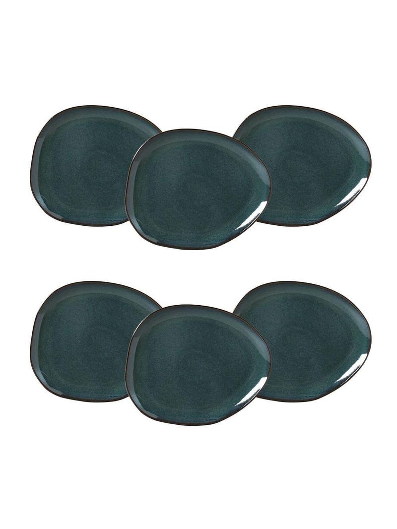 Conjunto de pratos rasos ovais porto brasil orgânico oceano azul 31cm - 6 peças