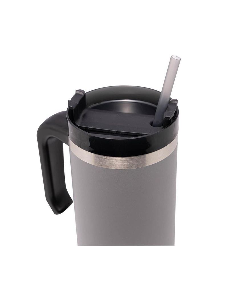 Caneca térmica wolff slimterm 890ml com canudo, parede dupla e base ergonômica cinza