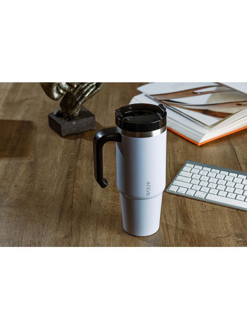 Caneca térmica wolff slimterm 890ml com canudo, parede dupla e base ergonômica cinza