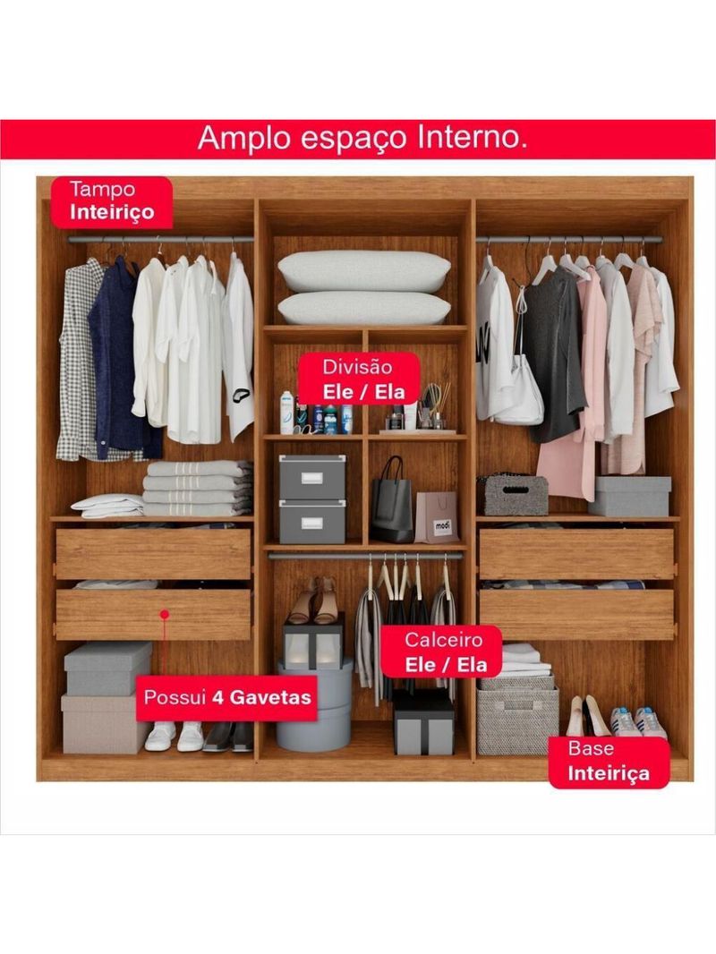 Guarda-roupa Casal 100% Mdf 6 Portas E 4 Gavetas Istambul