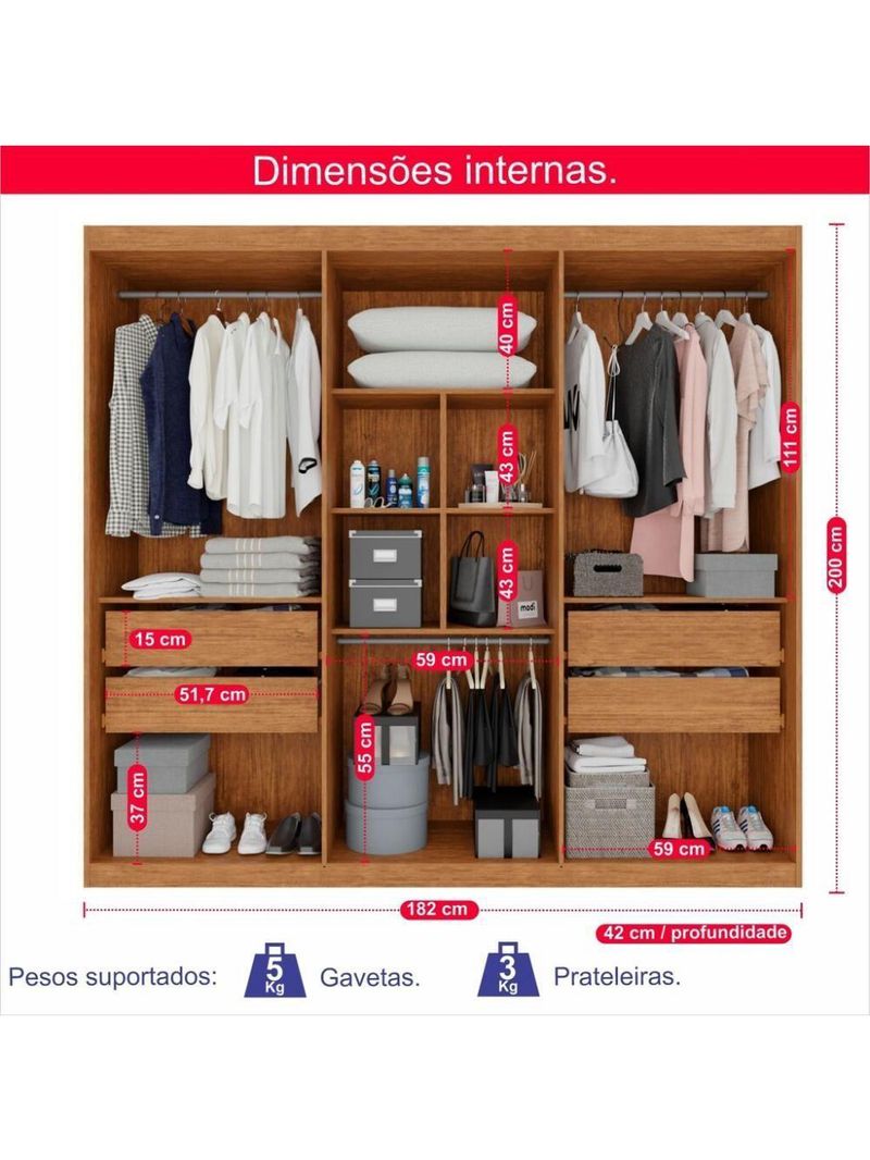 Guarda-roupa Casal 100% Mdf 6 Portas E 4 Gavetas Istambul