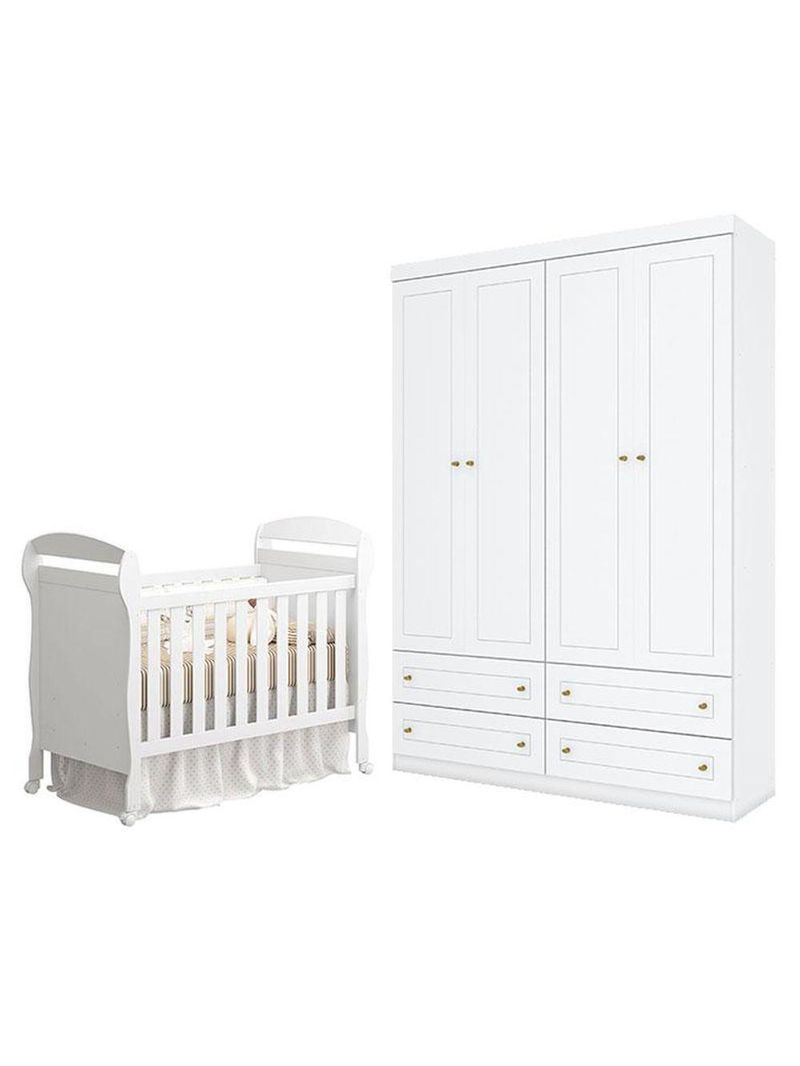 Berço Americano Danny Branco Acetinado Reller Guarda Roupa  4 Portas Americano Branco Hp Henn