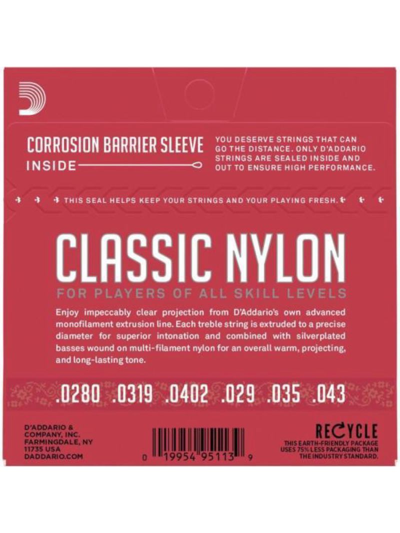 Encordoamento violão nylon tensão media student ej27n d addario