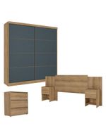 Guarda Roupa Casal Malaga 2 Portas Capuccino Azul Cômoda Gaveteiro Condessa E Cabeceira Formosa