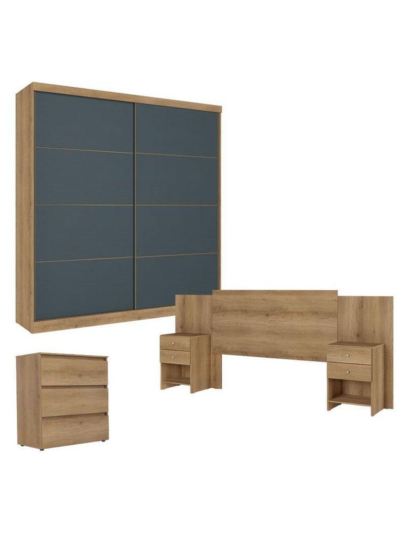 Guarda Roupa Casal Malaga 2 Portas Capuccino Azul Cômoda Gaveteiro Condessa E Cabeceira Formosa