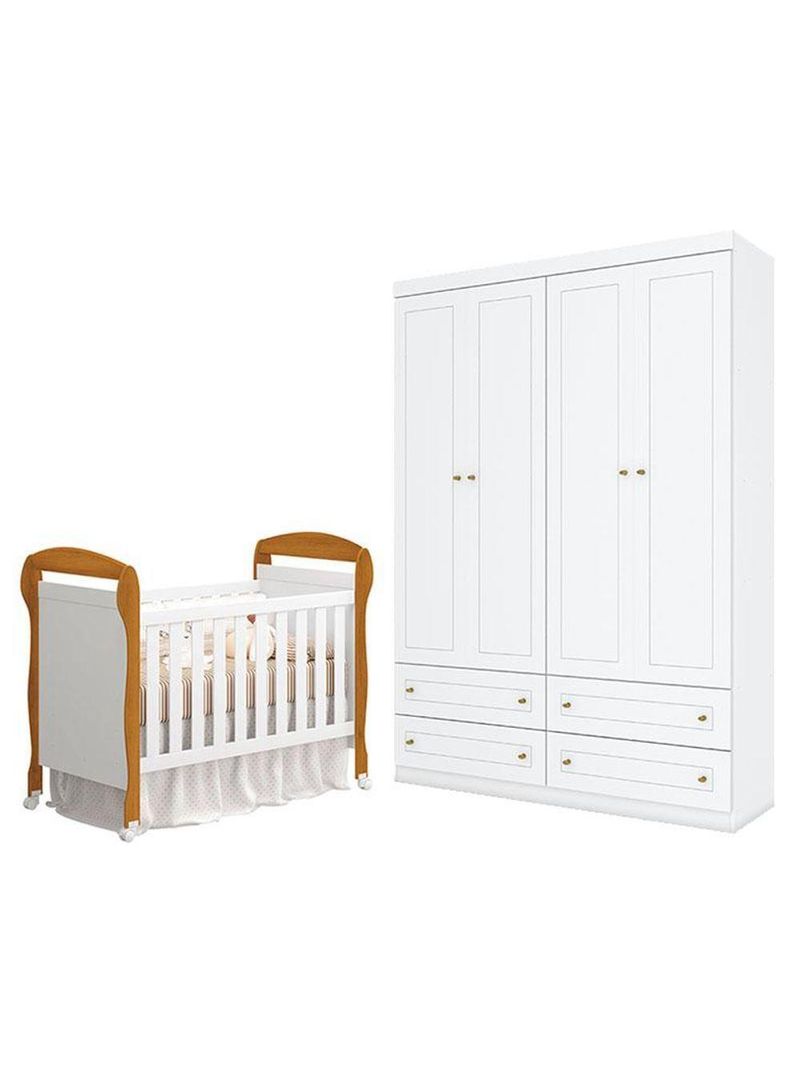 Berço Americano Danny Branco   Savana Reller Guarda Roupa 4 Portas Americano Branco Hp Henn