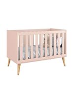 Berço Americano E Cômoda Infantil Gaveteiro Theo Rosa Pés Madeira Natural Com Colchão - Reller