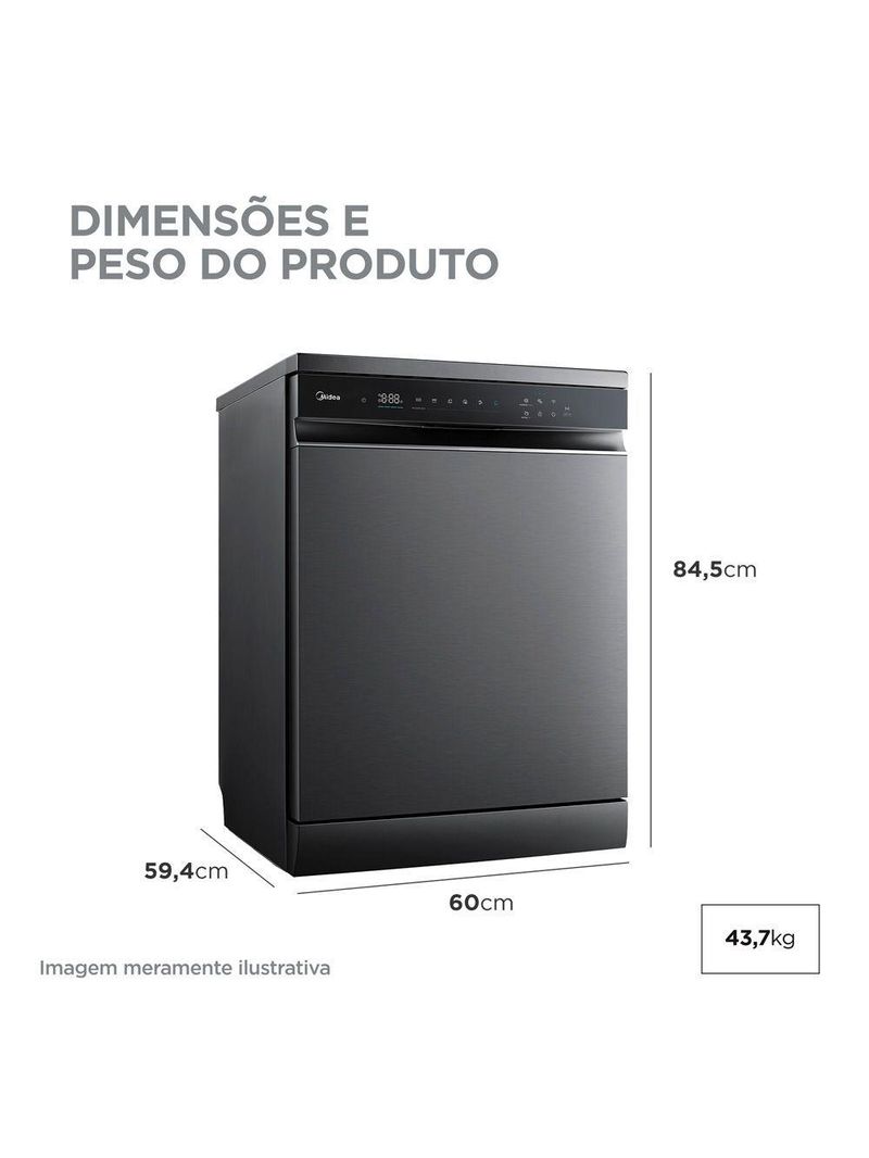 Lava Louça Midea Smart Home Black Inox 127V 14 Serviços (MDWEF1433GBS1)