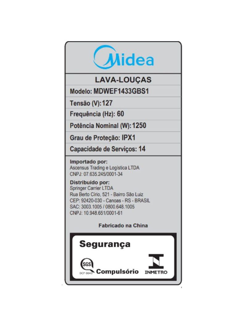Lava Louça Midea Smart Home Black Inox 127V 14 Serviços (MDWEF1433GBS1)