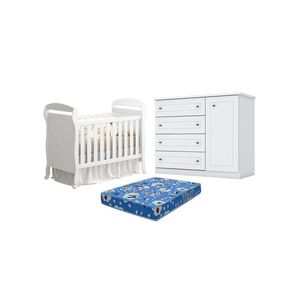 Berço Americano Danny Branco Acetinado Reller E Cômoda Infantil Americano Branco Hp E Colchão Ortobom - Henn.