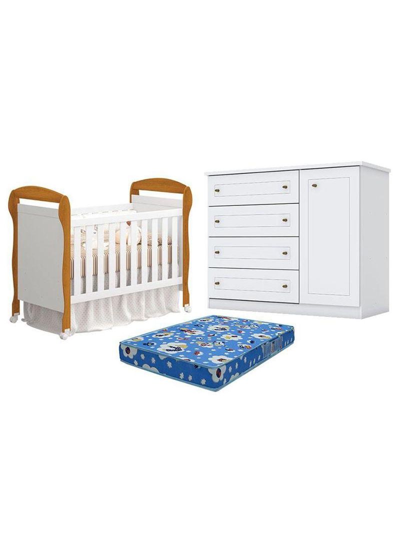 Berço Americano Danny Branco   Savana Reller Cômoda Americana Branco Hp Colchão Ortobom Henn