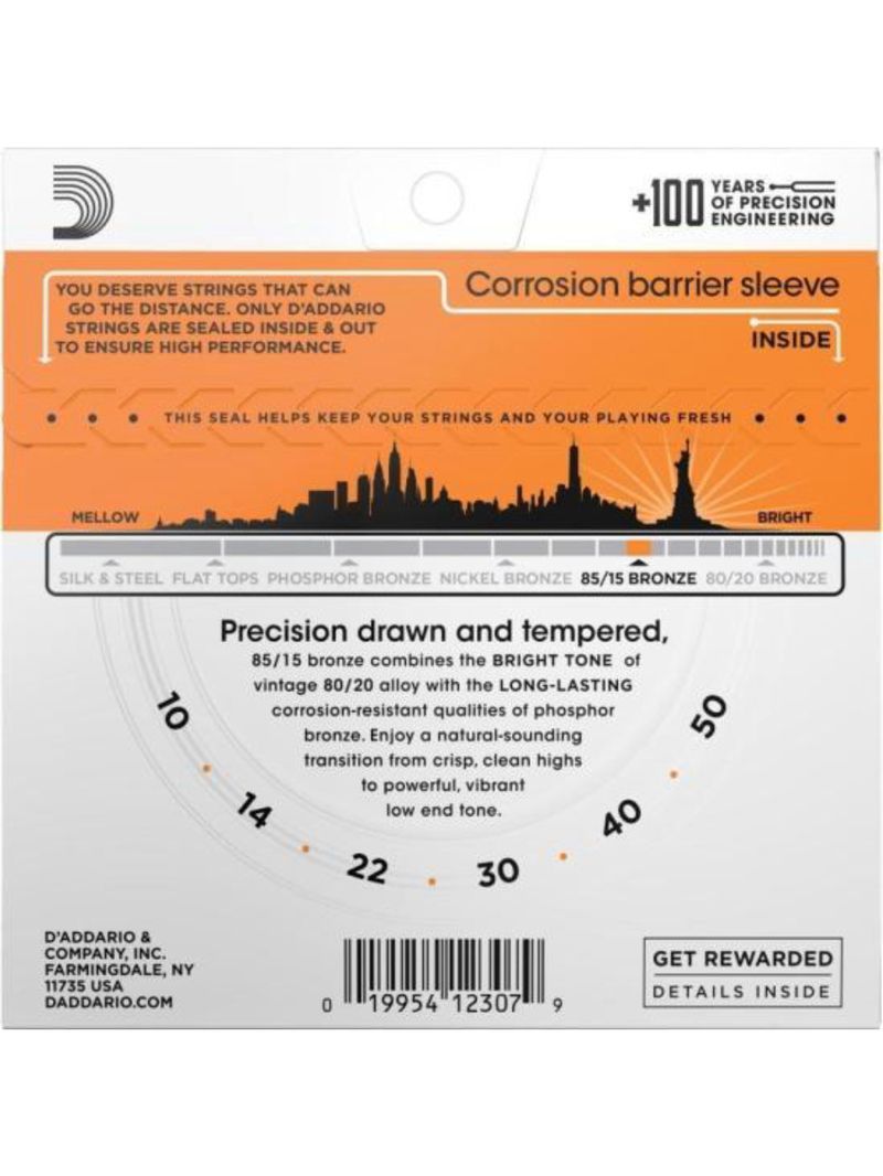 Encordoamento violão aço 010-050 85/15 bronze ez900-b d addario com corda extra pl010